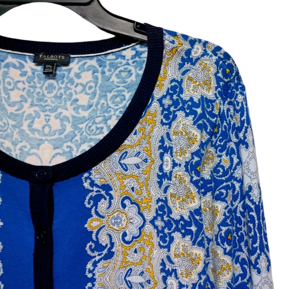 Talbot's Charming Breton Blue Paisley Button Cardigan Sweater Women Size 2Xp - Picture 5 of 9